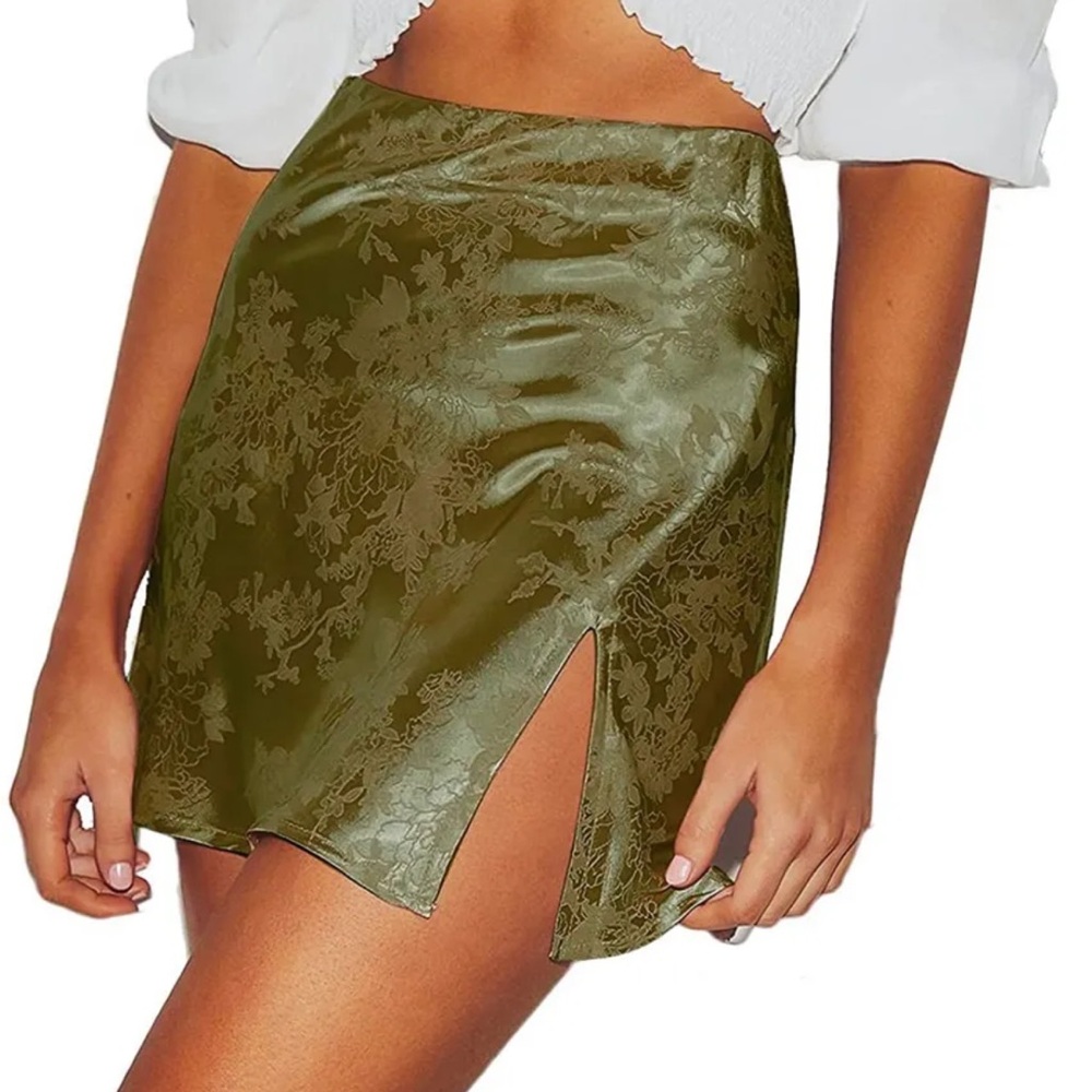 Green silk mini skirt